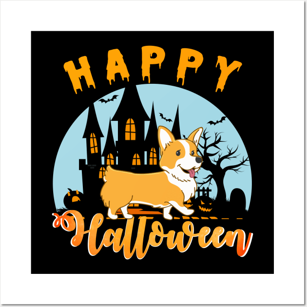 Happy Halloween Corgi Lover Gift Wall Art by Creative Design